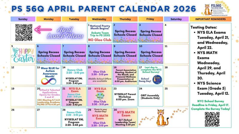April Parent Calendar Flyer