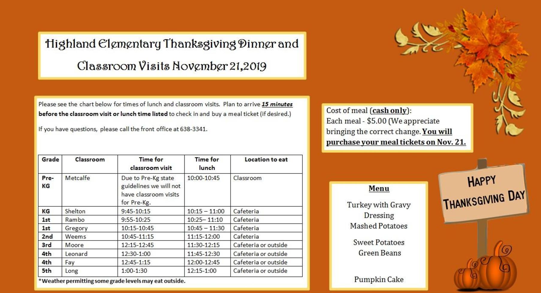 Thanksgiving Family Meal Information
