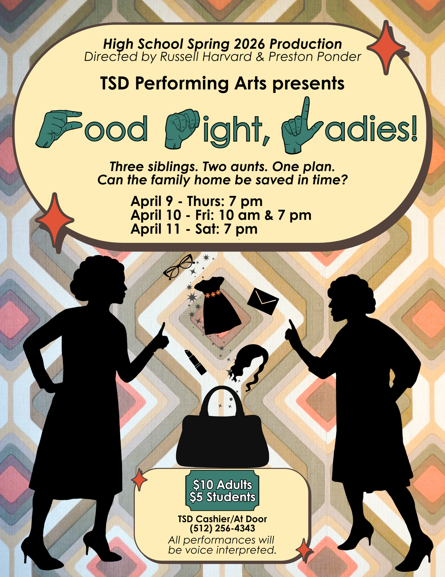 English - Official flyer for "Good Night, Ladies!" play