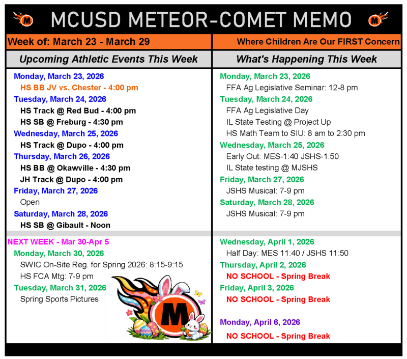 MCUSD Weekly Memo for March 23 to March 29 Featured Photo