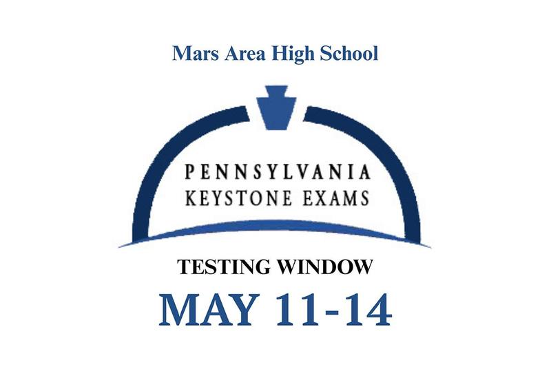 Logo of Mars Area High School with testing information for Keystone Exams.