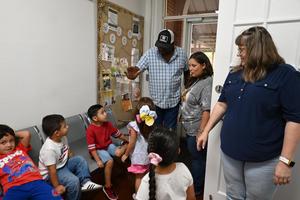 PreK students learning the campus.
