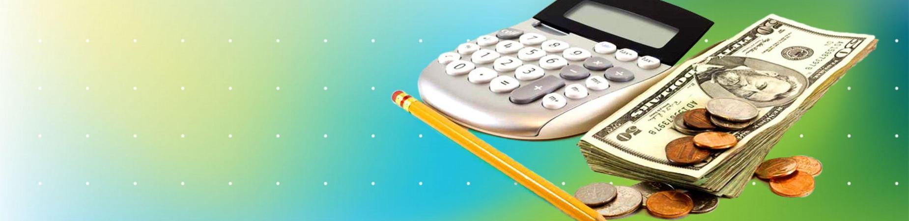 money, a pencil, and a calculator