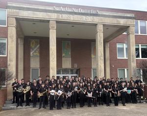 Vocal and band students at practice