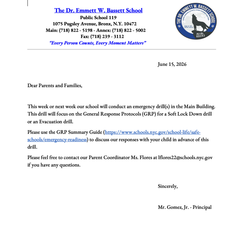 Drill Soft Lock Down Letter June 2026