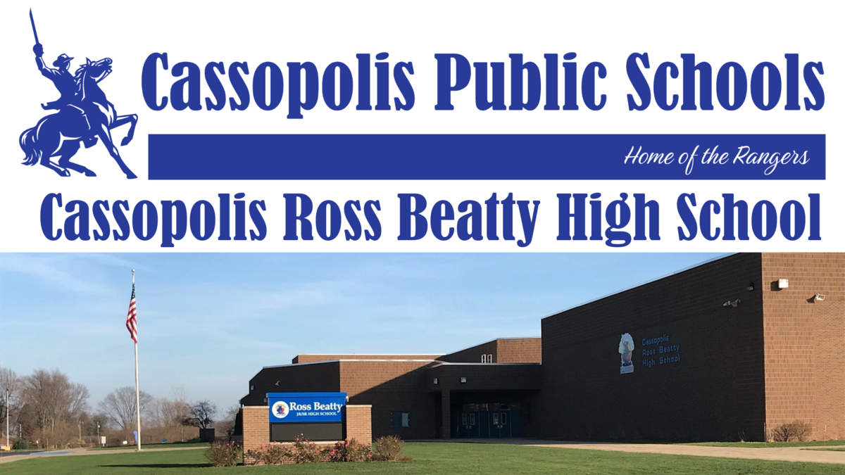 Cassopolis High School Logo and photo of school building
