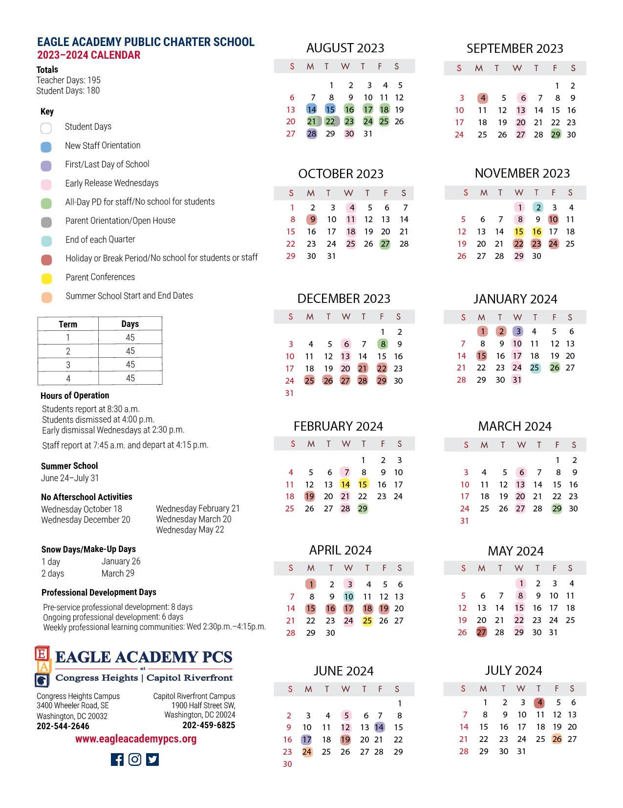 Academic and Event Calendars – Current Parents & Families – Eagle Academy Public Charter School