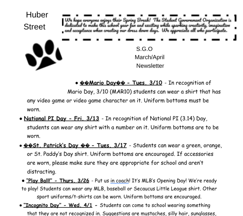 SGO March/April Dress Down Days