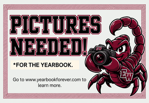 East Wilkes Middle School yearbook photo call flyer.