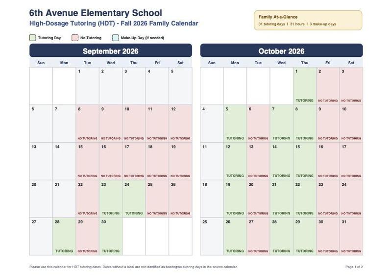 Tutoring Schedule/Fechas de Tutoria
