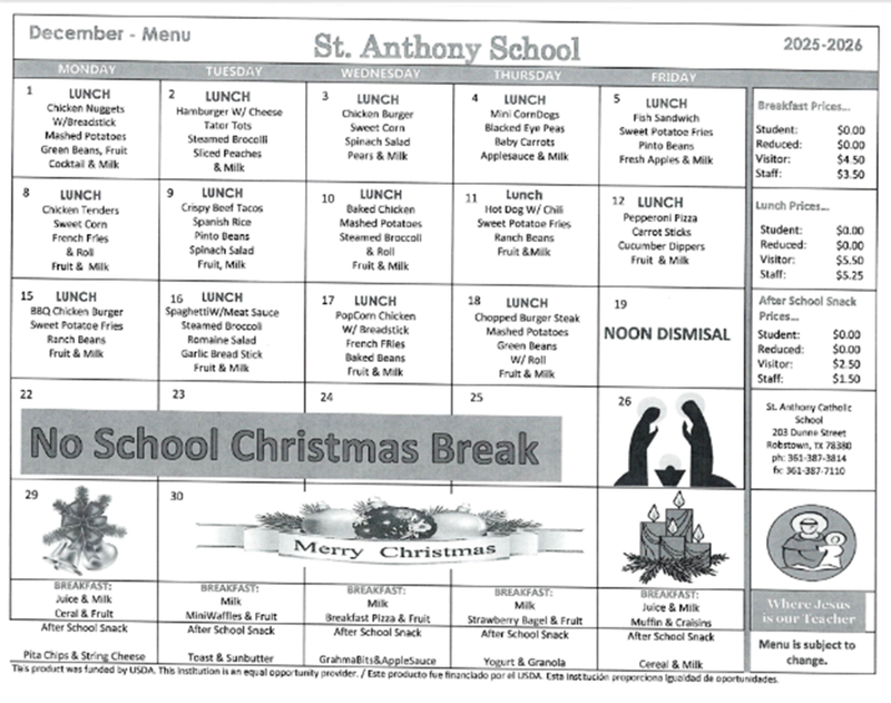 December 2025 Menu Featured Photo