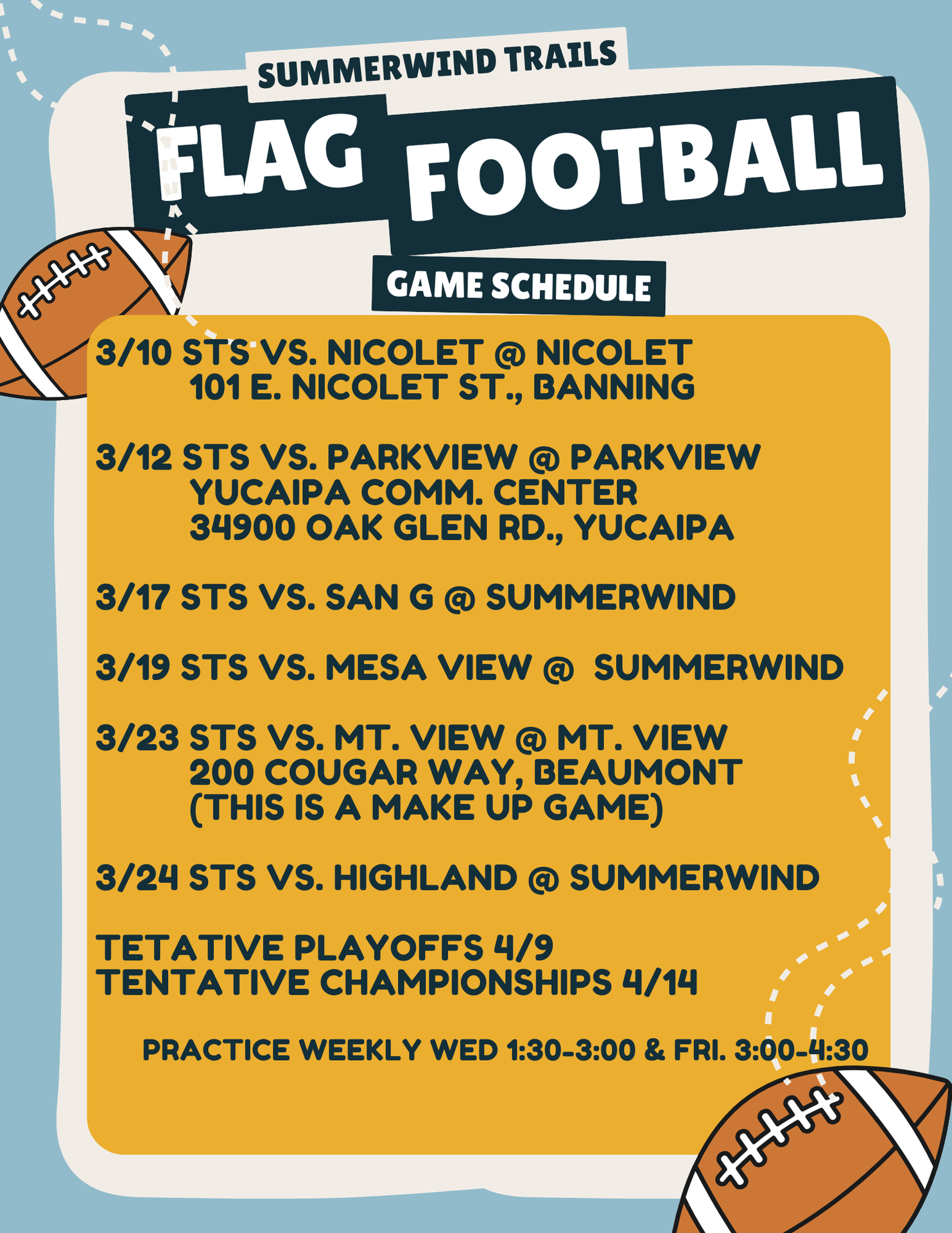 girls flag football schedule