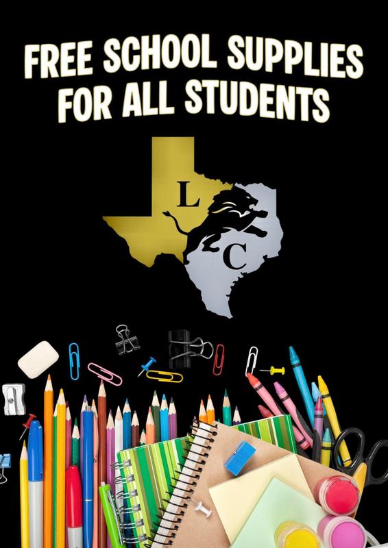 Graphic letting everyone know we will have free school supplies.