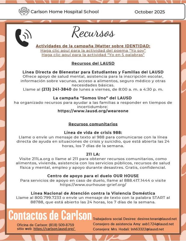 Carlson monthly newsletter resources in Spanish