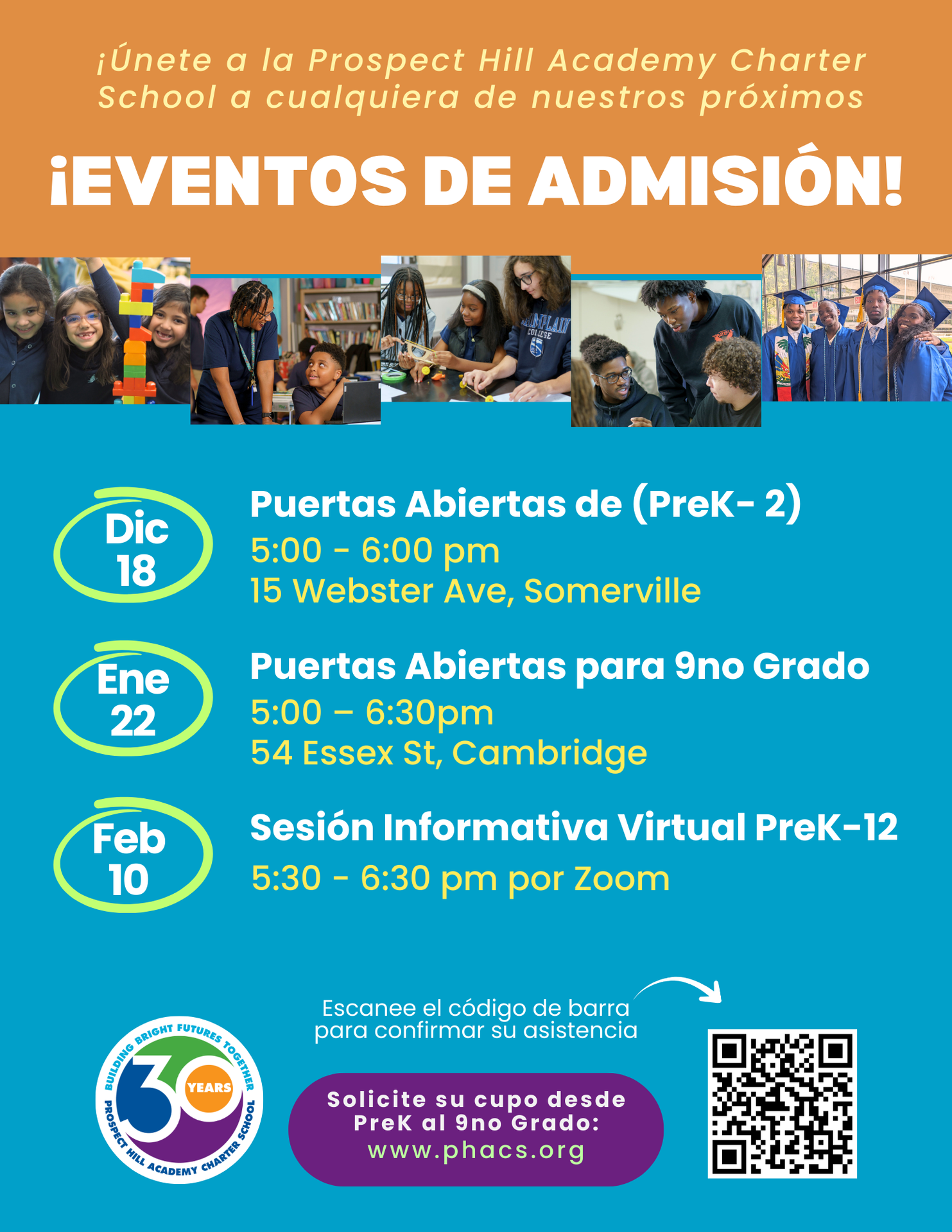 PHA Admission Events flyer Spanish