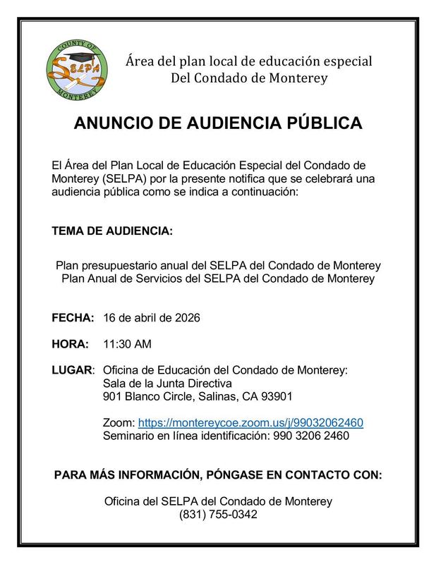 Invitation in Spanish to parents to attend SELPA meeting on April 16 2026 at 11:30 am
