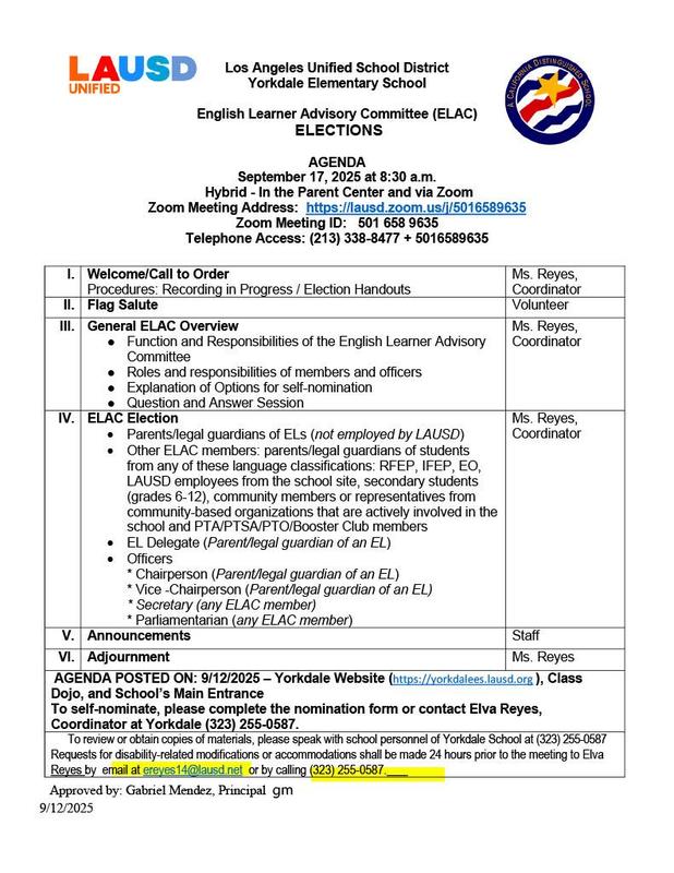 English ELAC Agenda