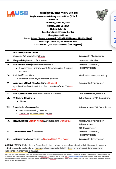 ELAC Agenda Featured Photo