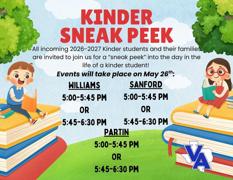 Flyer advertising on-campus Kindergarten Sneak Peek on May 26