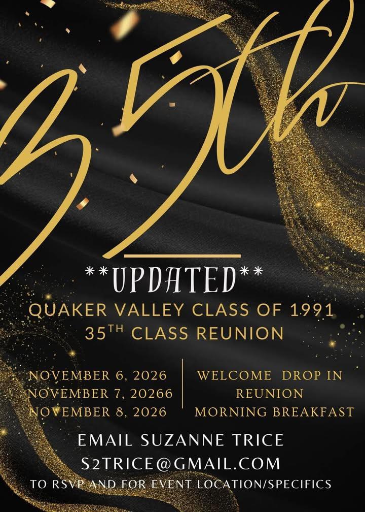 Flyer for 35th Class Reunion for the Class of 1991. All information is also listed on the webpage.