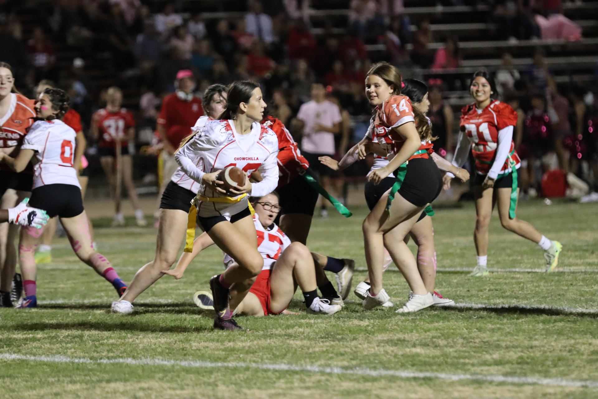 girls playing flag football