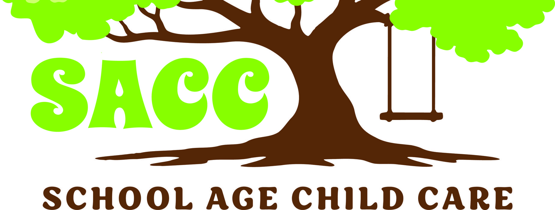 A stylized green tree with a swing and the text 'SACC' below.