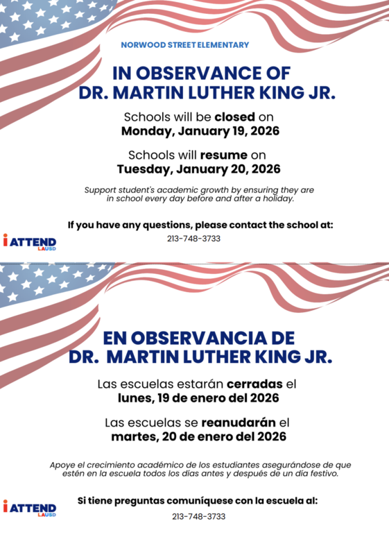 NO SCHOOL ON MONDAY, JANUARY 19, 2026/NO HAY CLASES EL LUNES 19 DE ENERO DE 2026 Featured Photo