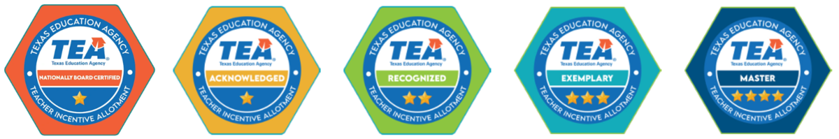 TIA Designation Badges: Nationally Board Certified, Acknowledged, Recognized, Exemplary, and Master