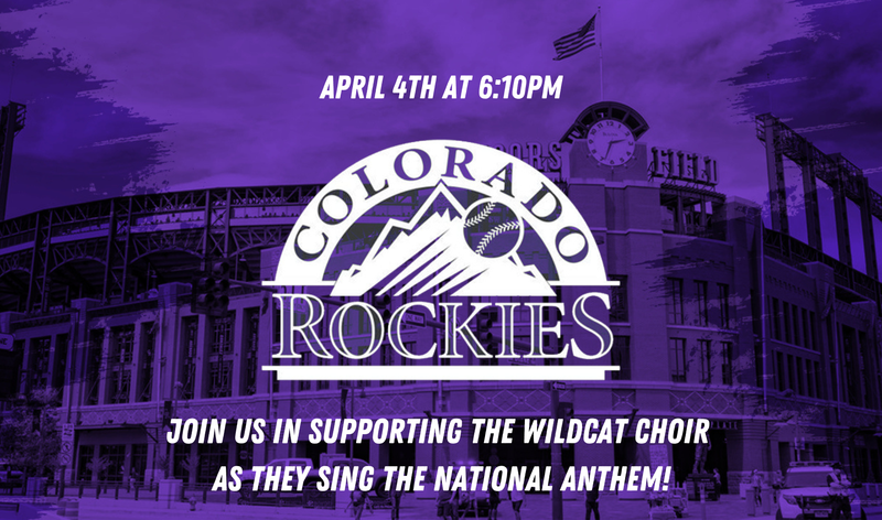 Coors Field on a purple background. Information about Spring Choir Night.