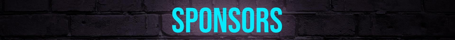 Teal “Sponsors” text on dark brick wall background.