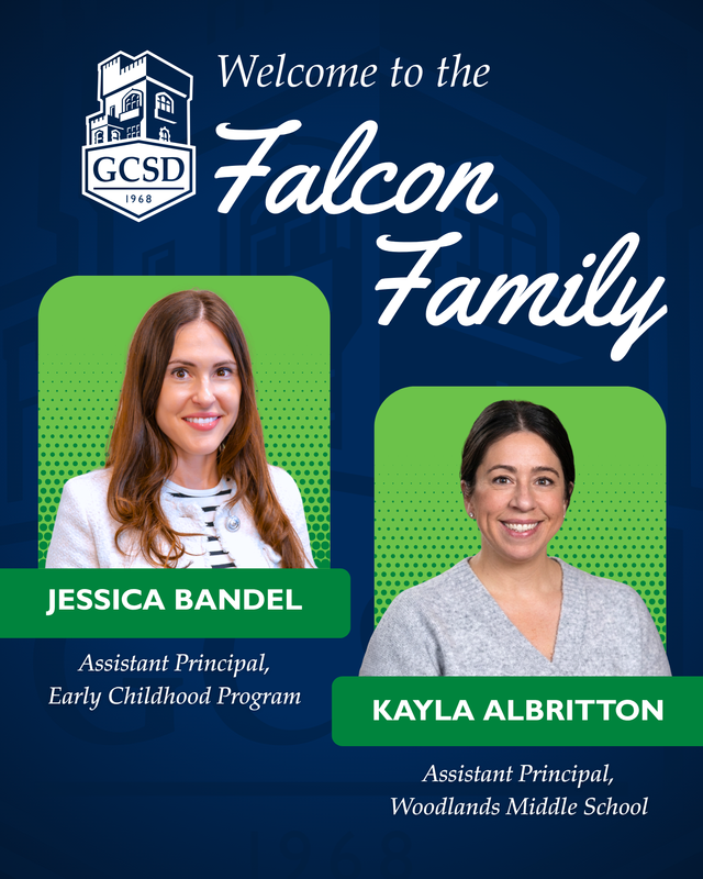 Welcome banner featuring two portraits of staff members with their titles.