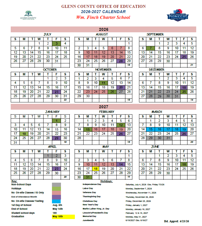 26-27 Wm Finch School Calendar