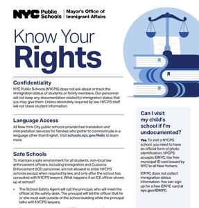 NYC Public Schools resource sheet about student rights and support services.