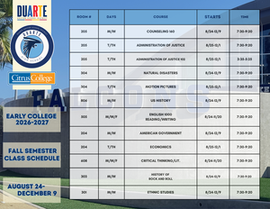 Early College Fall semester schedule