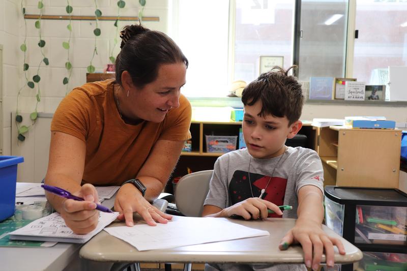 Teacher working with student