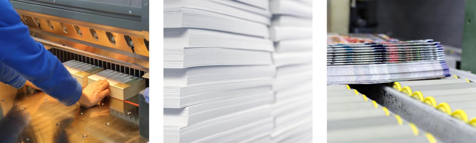 Printed materials being processed and finished.