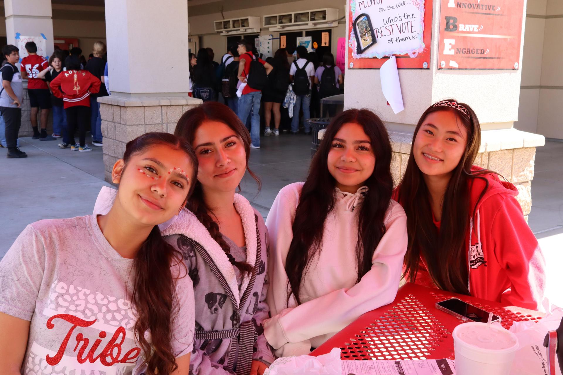 students wearing red to show school spirit