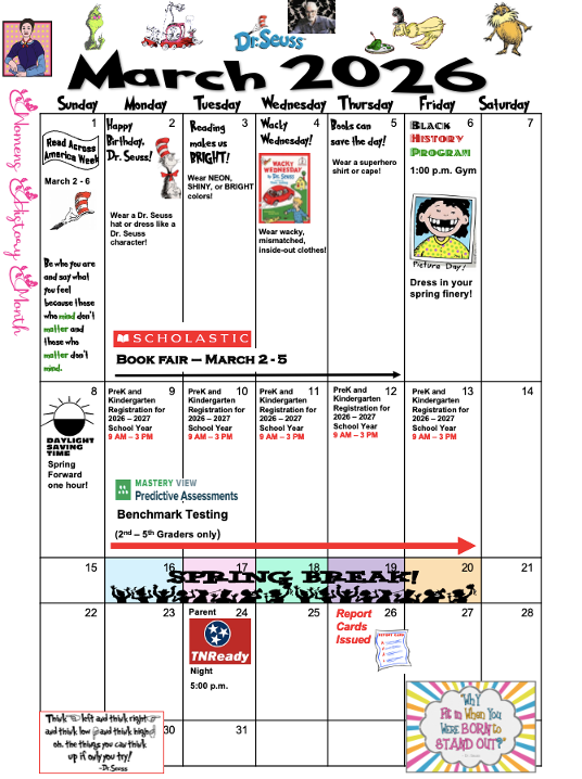 March 2026 Calendar/Calendario de marzo de 2026 Thumbnail Image