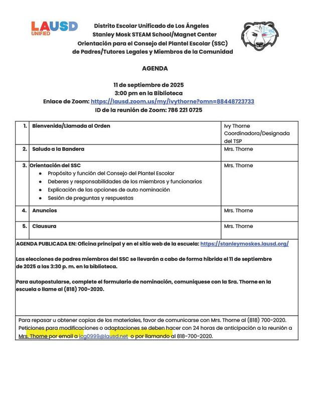 Orientation Agenda Spanish