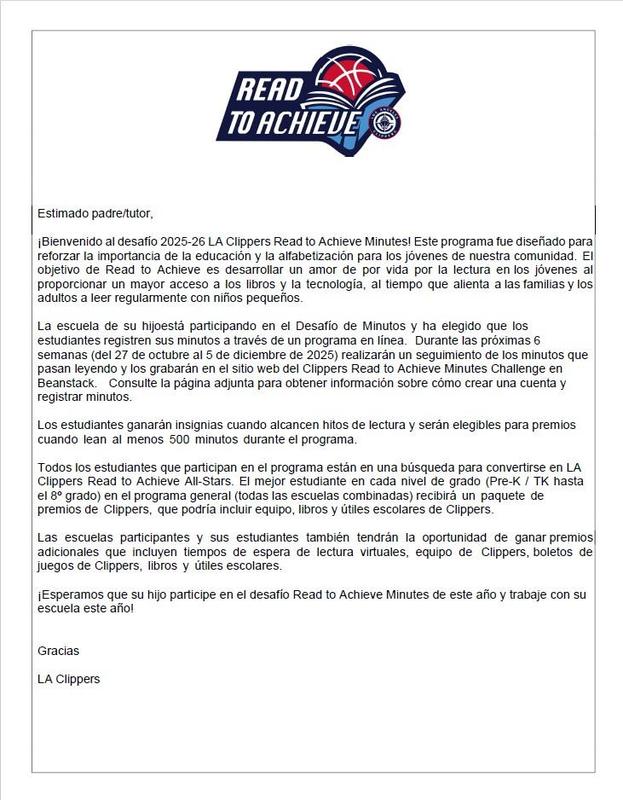 Read to Achieve Letter in Spanish