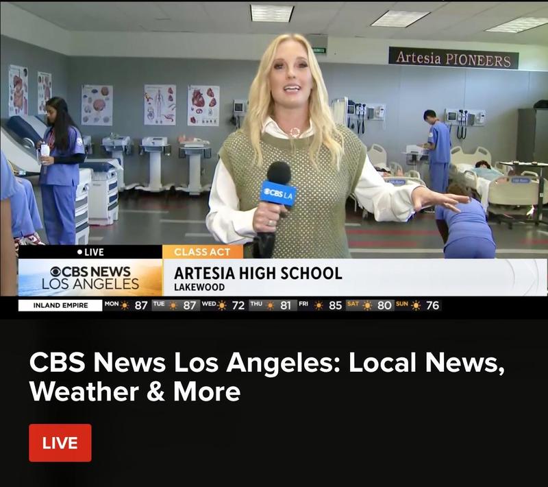 KCAL reporter visits Artesia High School, photo from the medical assistant CTE classroom.