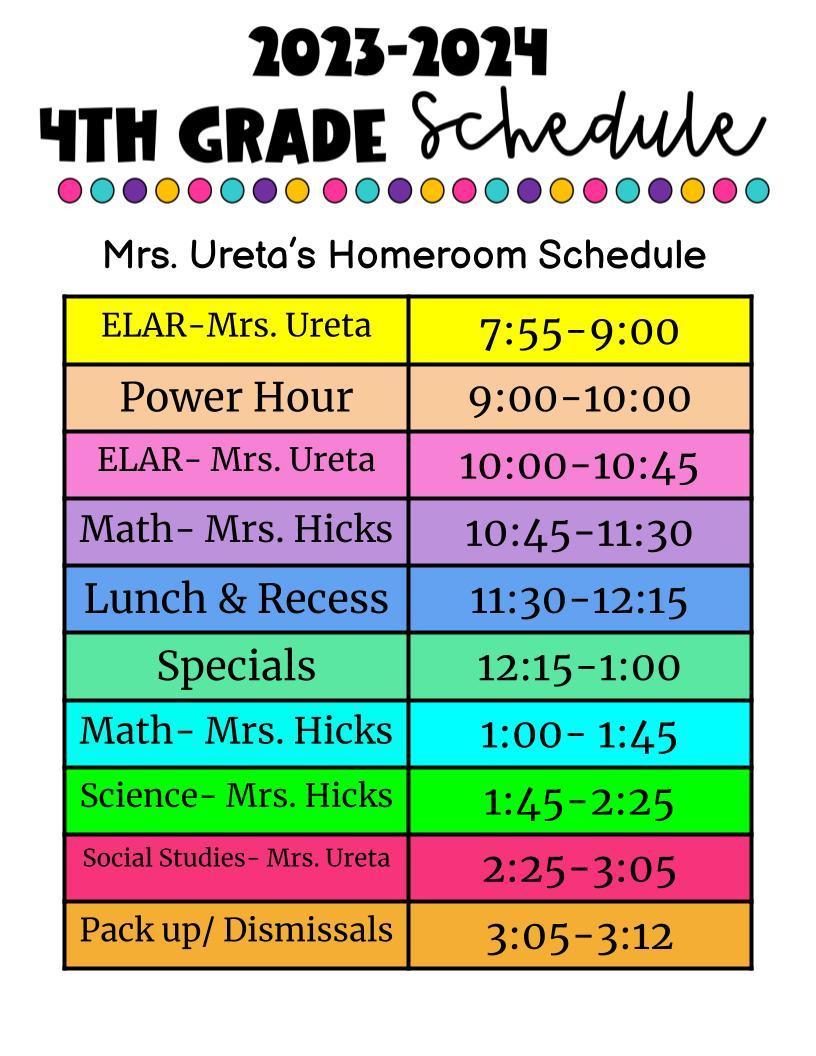 Mrs. Ureta's Homeroom Schedule – Cinthia Ureta – Canton Intermediate School