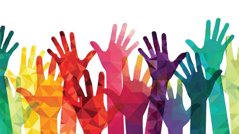 colorful raised hands