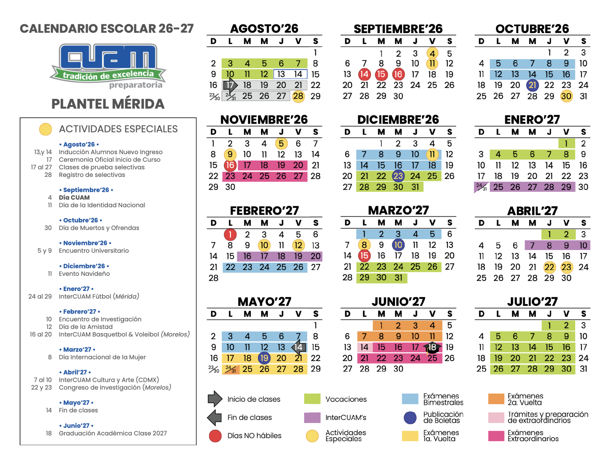 Calendario CUAM Mérida 26-27