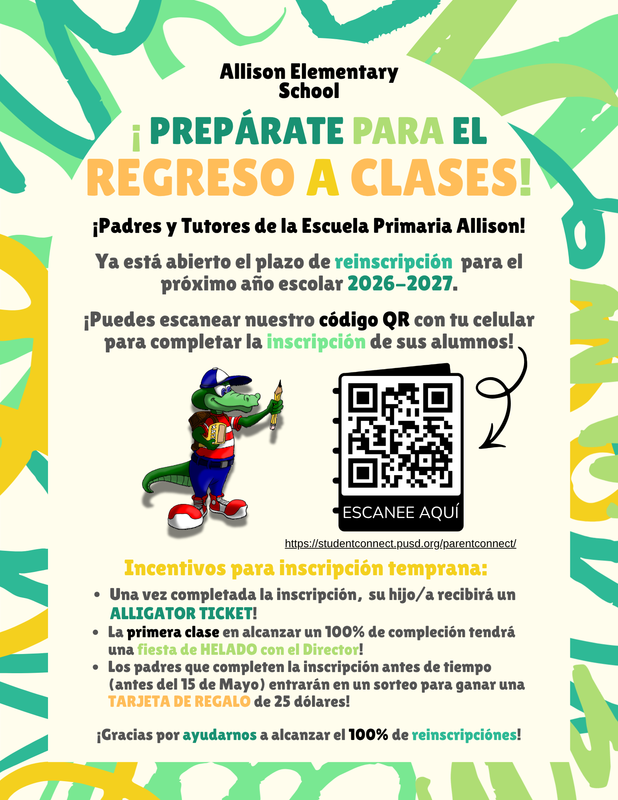 Re-Enrollment Registration Now Open  - Spanish text
