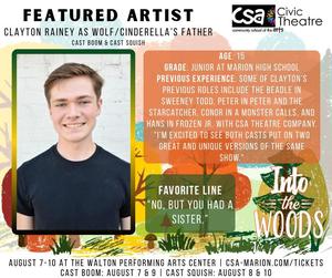 promo graphic - CSA Civic Theatre Into the Woods 2025 artist profile - Clayton Rainey