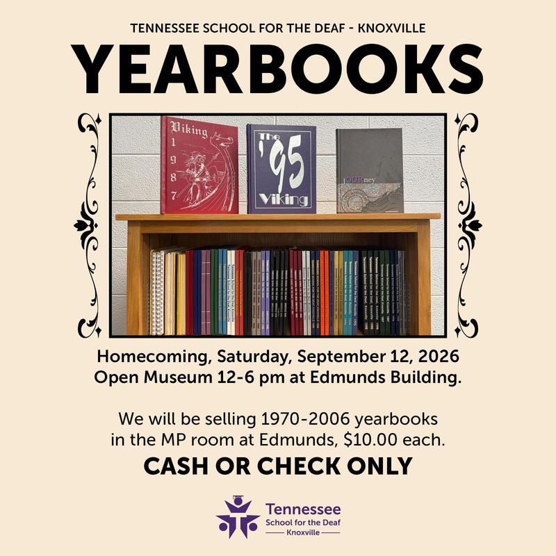 Announcement for yearbooks sale at Tennessee School for the Deaf.