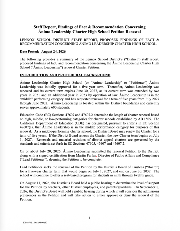 Findings of Animo Charter