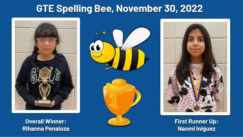 Pictures of GTE's overall winner and first runner up for the December 30, 2022 Spelling Bee