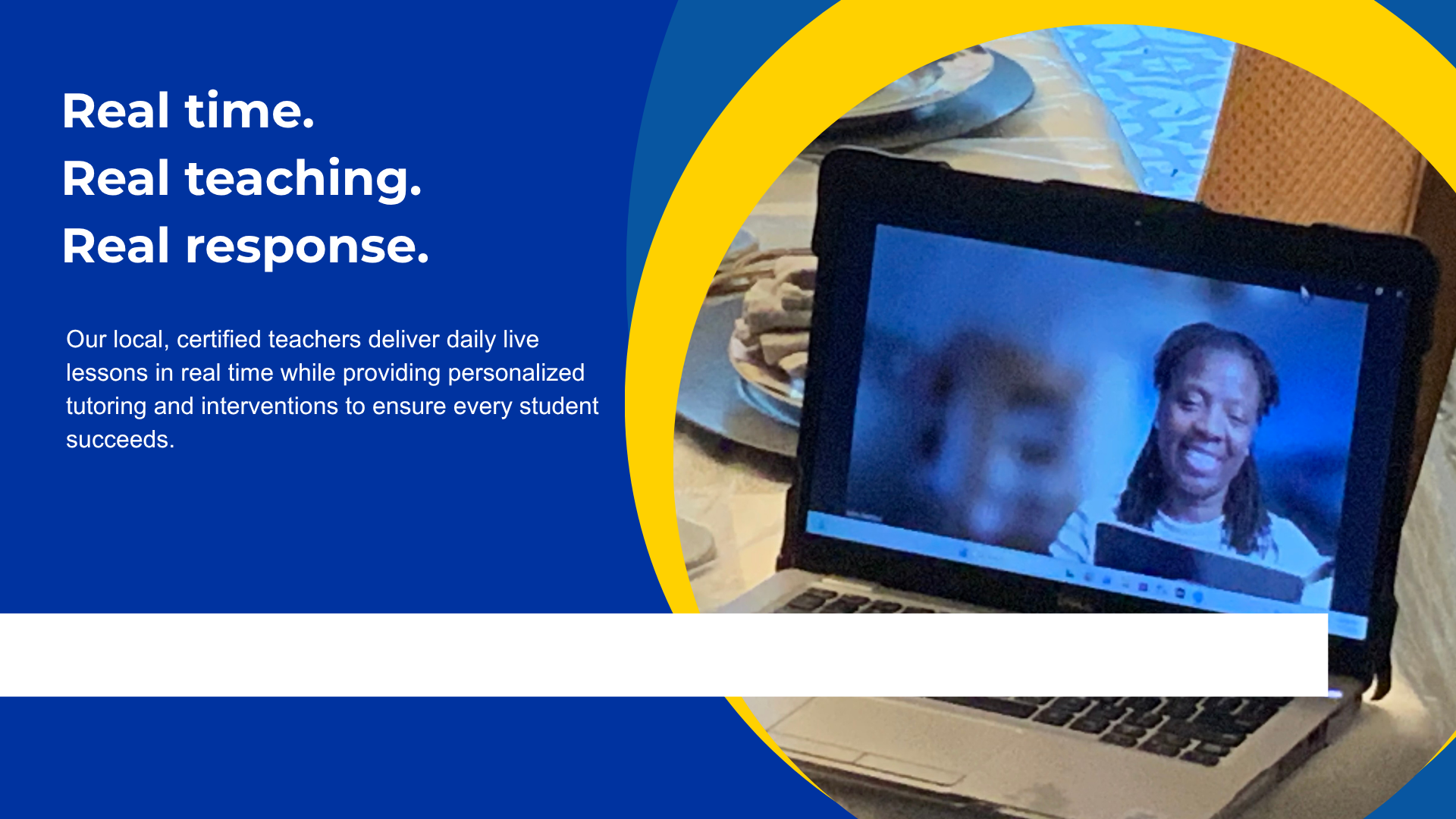 Laptop screen showing a teacher conducting a virtual lesson.